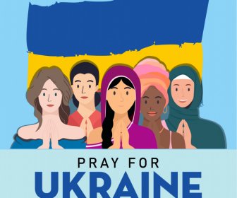 ウクライナのバナー国家少女国家調停漫画のスケッチのために祈る