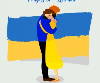 pray for ukraine poster hugging love couple flag sketch
