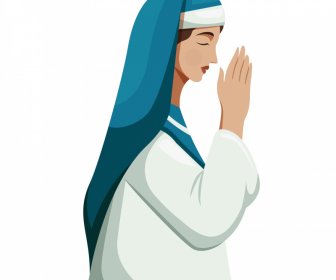 Praying Nun Icon Cartoon Character Design