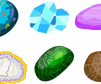 Precious Gemstones Icons Colorful Shiny Design