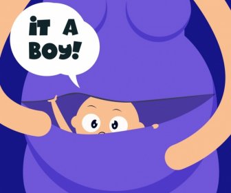 Pregnancy Background Woman Abdomen Kid Icons Cartoon Design
