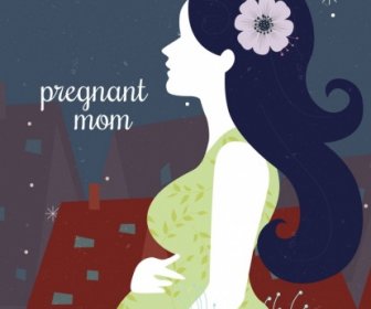 Pregnant Mom Drawing Colored Classical Cartoon Design