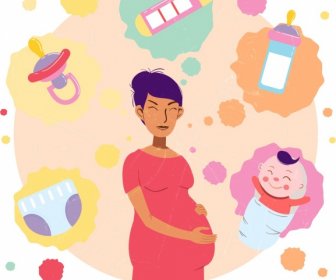 Pregnant Woman Background Multicolored Grunge Decor Infant Symbols