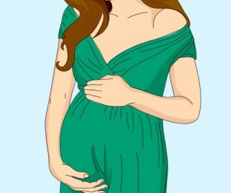 Pregnant Woman Drawing Colored Cartoon Design