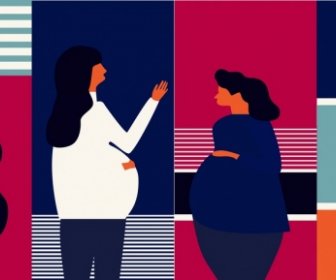 Pregnant Woman Icons Colored Classical Design