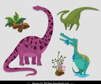 Elemen Desain Prasejarah Dinosaurus Tanaman Sketsa
