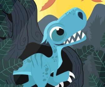 Prasejarah Gambar Dinosaurus Ikon Kartun Warna-warni Desain