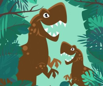 선사시대 치열 한 공룡 녹색 정글 아이콘 그림