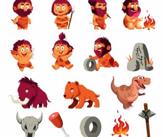 ícones Pré-história ícones Caveman Wild Animals Esboço