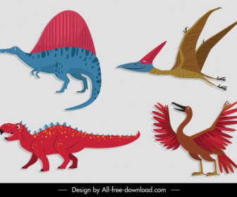 Prehistory Species Icons Colored Flat Design