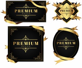 Premium Design Templates Elegant Black Golden Ribbon Labels