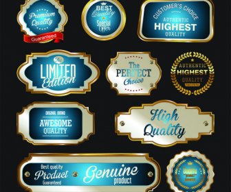 Premium Quality Badge With Labels Golden Vector