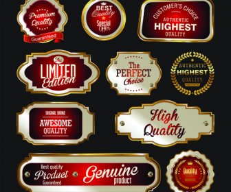 Premium Quality Badge With Labels Golden Vector