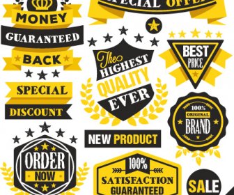 Kualitas Premium Hitam Dengan Kuning Label Dan Lencana Vektor