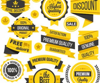Kualitas Premium Hitam Dengan Kuning Label Dan Lencana Vektor