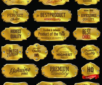 Set De Vector Brillante Del Oro Etiquetas De Calidad Premium