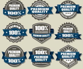 Premium Quality Labels And Blue Ribbon Vector