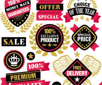 Premium Quality Ribbon Labels With Sticker Vector