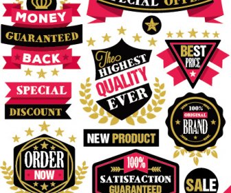 Premi Kualitas Pita Label Dengan Stiker Vektor