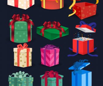 Present Box Icons Colored Modern 3d Sketch