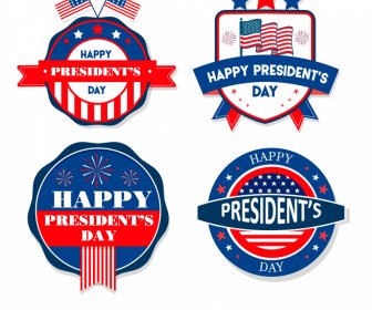 Presidents Day Labels Kollektion Elegante Formen Flagge Elemente Dekor