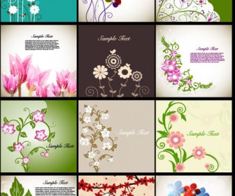 Bunga Cantik Latar Belakang Vektor Grafis Set
