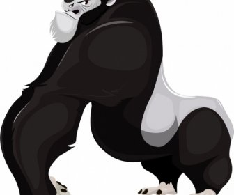 ícone Da Espécie Primata Preto Branco Esboço Gorila Dos Desenhos Animados