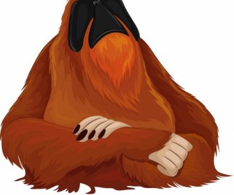 Вид приматов значок мультфильм орангутанг эскиз персонажа