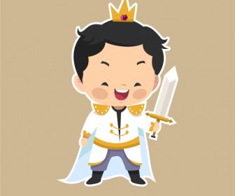 Icono Príncipe Divertido Niño Espada Boceto Personaje De Dibujos Animados