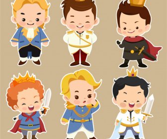 Iconos Príncipe Lindo Chicos Diminutos Esbozan Personajes De Dibujos Animados