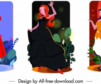 Princess Card Templates Colored Cartoon Characters Decor
