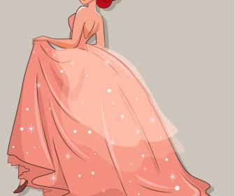 王女アイコン豪華なドレススケッチ漫画のキャラクター