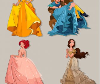 Princess Icons Colored Cartoon Characters