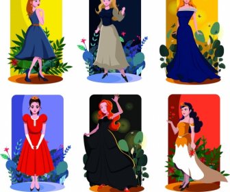 Personajes De Dibujos Animados Lindo De Plantillas Iconos Princesa