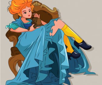 Princesa Pintura Elegante Dibujo Animado Personaje Dibujo