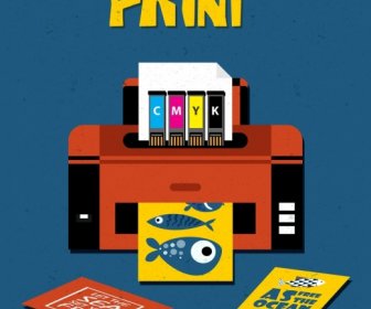 印刷作業バナー近代的なマシン アイコン色とりどりのデザイン