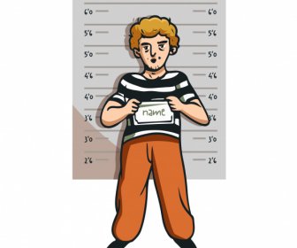 囚人アイコン逮捕男スケッチ平らな手描きの漫画