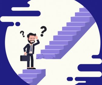 Problem Background Confused Man Interrupted Stairs Cartoon Design