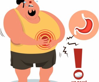 Tema De Saúde De Fundo De Problema Homem Gordo ícones De Dor De Estômago