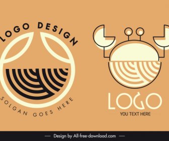 Templat Logo Produk Kepiting Abstrak Sketsa Datar Handdrawn