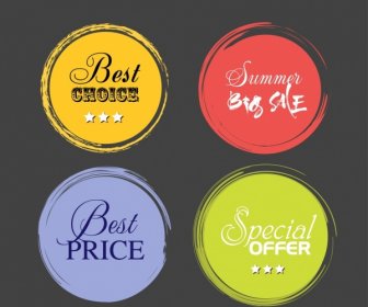 Product Promotion Labels Colored Round Retro Style
