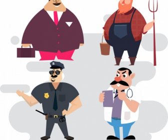 Profession Icons Businessman Farmer Police Doctor Characters