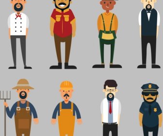 Profession Icons Collection Male Cartoon Characters