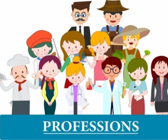 Professions Banner Human Icons Colored Cartoon Characters