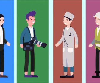 Las Profesiones De Diseño Elementos Personal Cameraman Enfermera Ingeniero Los Iconos