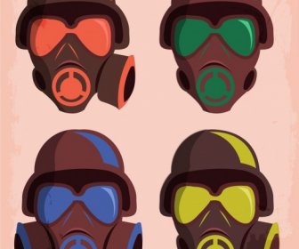 Protection Masks Icon Brown Design Various Shapes Isolation