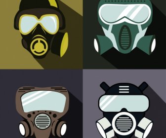 Protective Masks Icons Dark Contemporary Design