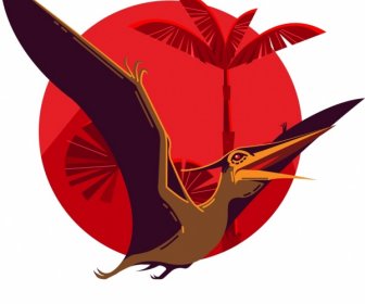 Pteranodon Dinosauro Pittura Scuro Colorato Schizzo Del Fumetto