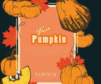 Pumpkin Advertisement Multicolored Retro Design Leaves Decor
