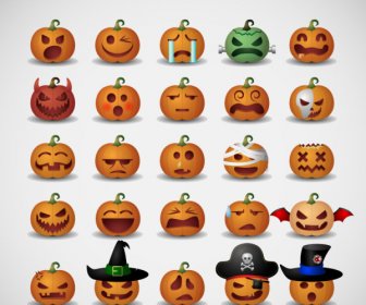 ícones De Halloween Abóbora Cabeça